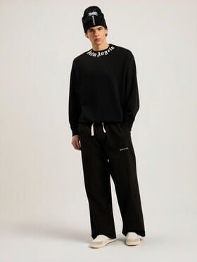 PALM ANGELS Neck Logo Regular Crew BLACK - OFF WHITE PAMBA03F26FL01