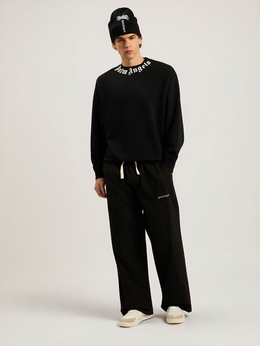Felpa Neck Logo Regular PALM ANGELS Felpa Neck Logo Regular BLACK - OFF WHITE PAMBA03F26FL01