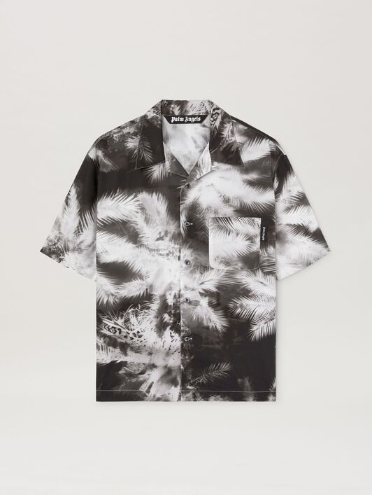 PALM ANGELS  Blueprint palms shirt BLACK - OFF WHITE PMGG005S25FAB003
