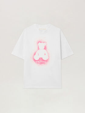 PALM ANGELS Spray Bear Loose T-Shirt OFF WHITE - FUCHSIA FLUO PWAA07BF25JER005