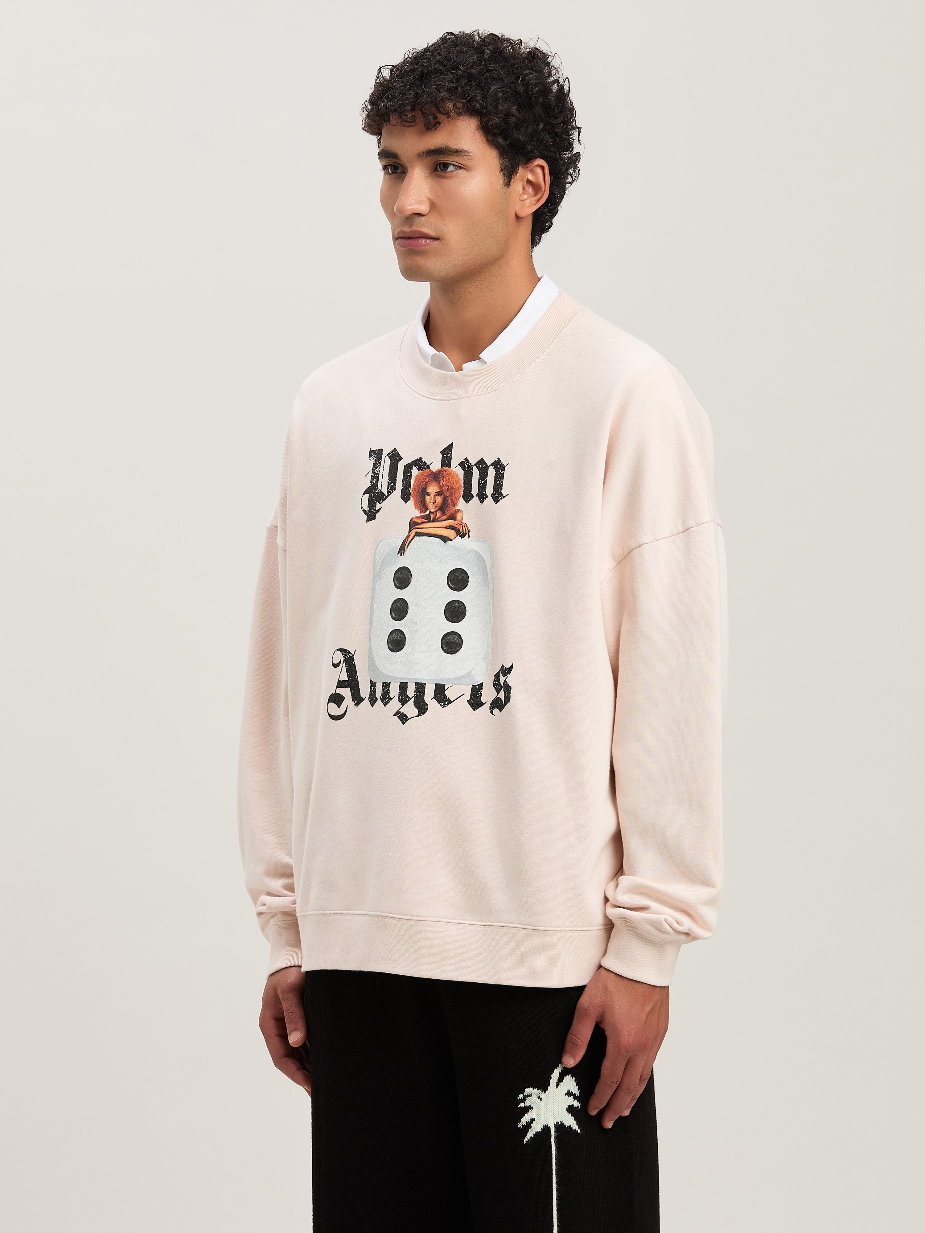 PALM ANGELS  Pin-up Sweatshirt mit Rundhalsausschnitt SOFT PINK - BLACK PMBA080S25FLE003
