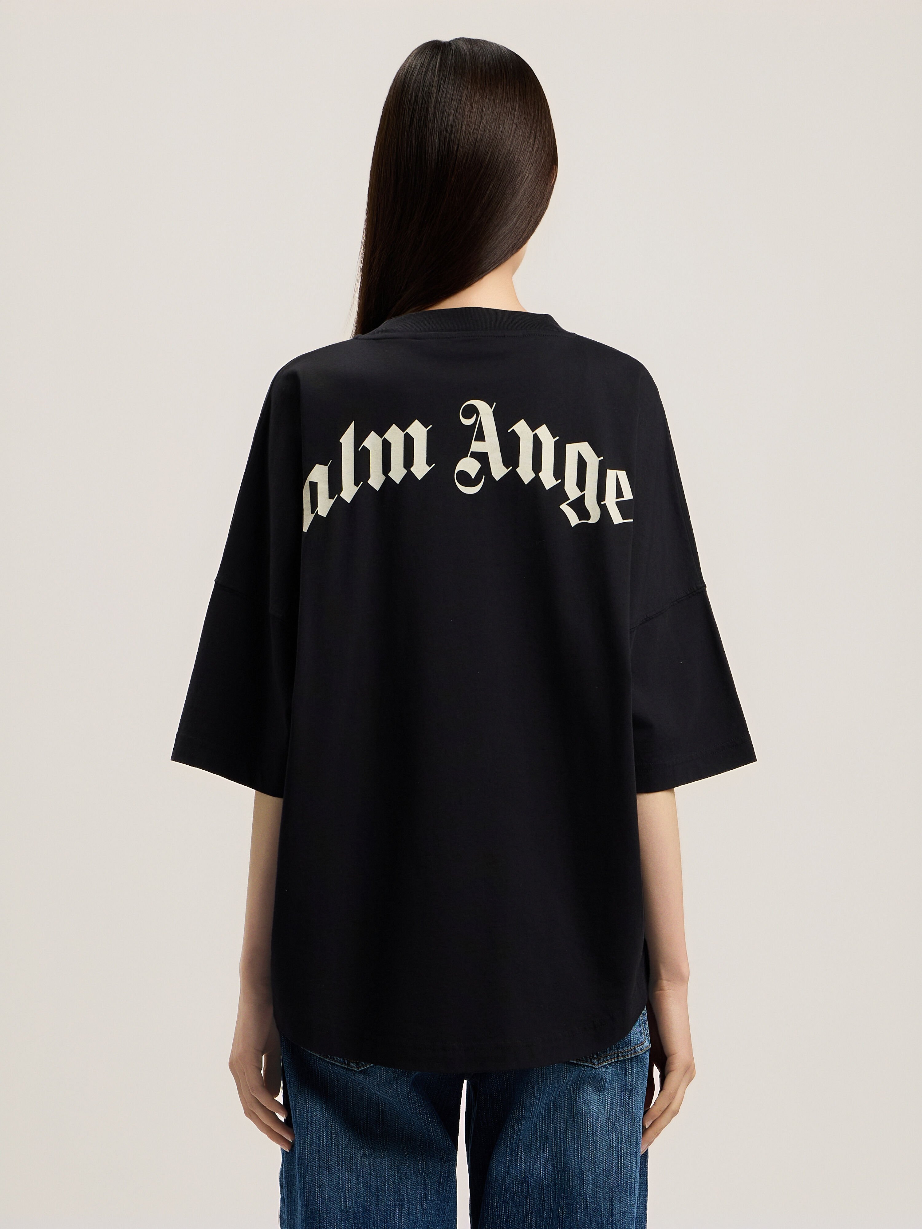 PALM ANGELS Curved Logo Over T-Shirt BLACK TOFU PWAA07CS26JER002