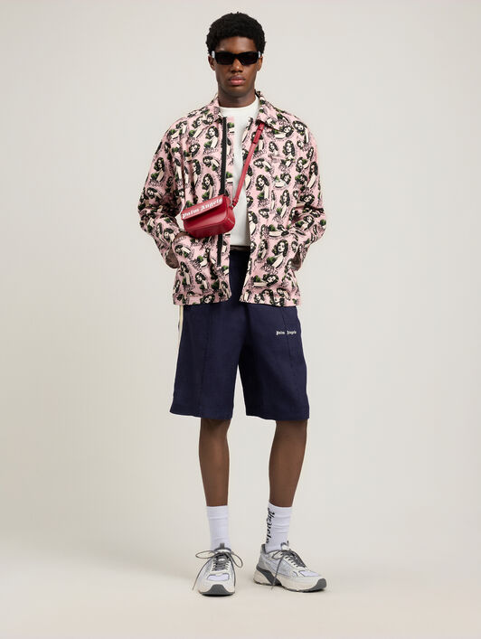 PALM ANGELS Classic Logo Track Shorts NAVY BLUE OFF WHITE PMCB05CS26FAB001