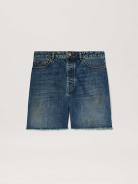 PALM ANGELS  Lasered Curved Logo denim shorts BLUE - LIGHT BLUE PMYC003S25DEN003
