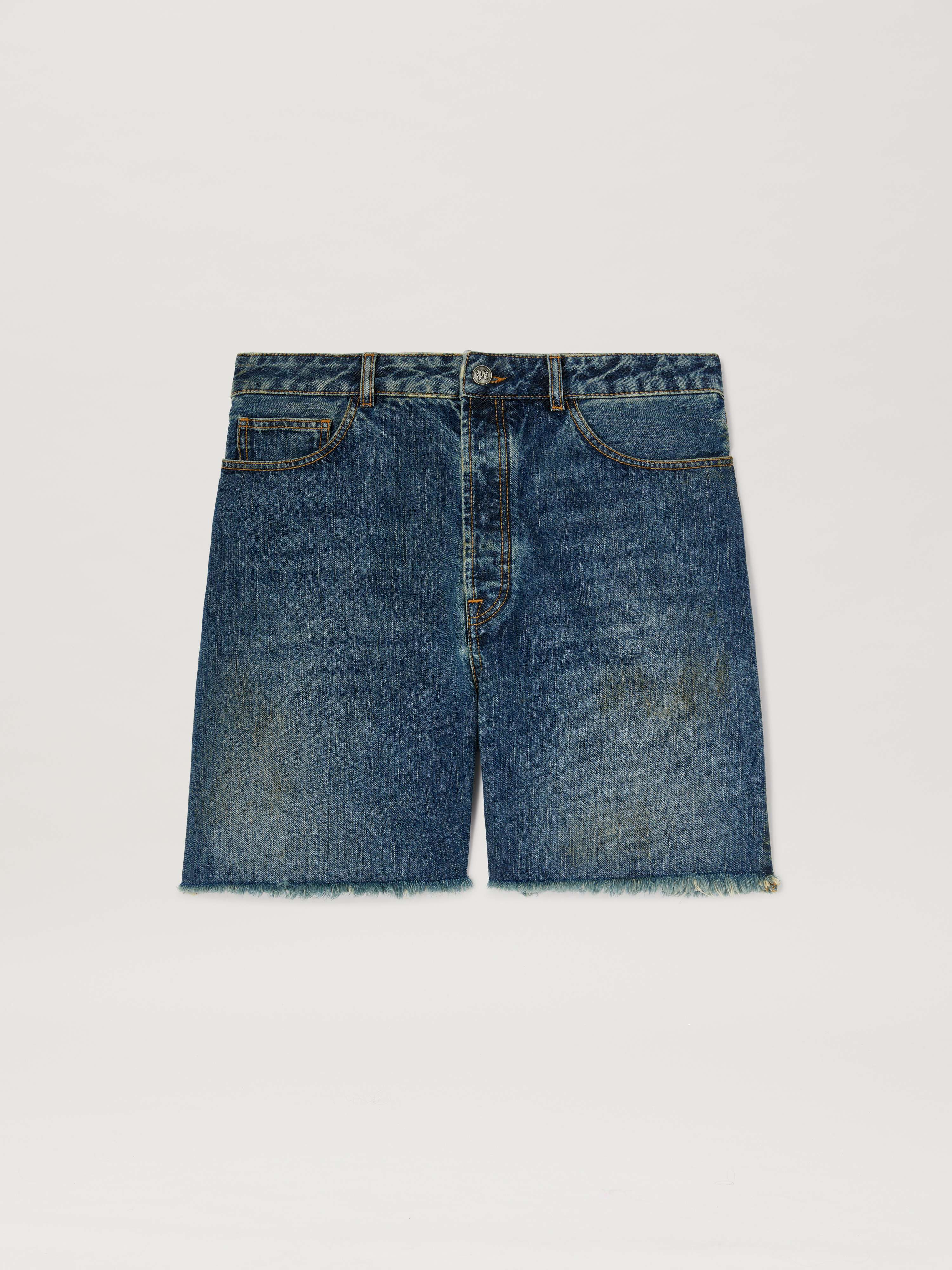 PALM ANGELS  Lasered Curved Logo denim shorts BLUE - LIGHT BLUE PMYC003S25DEN003