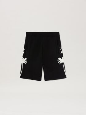 PALM ANGELS  Palm Inlay knit shorts BLACK - OFF WHITE PMJA043S25LEA001