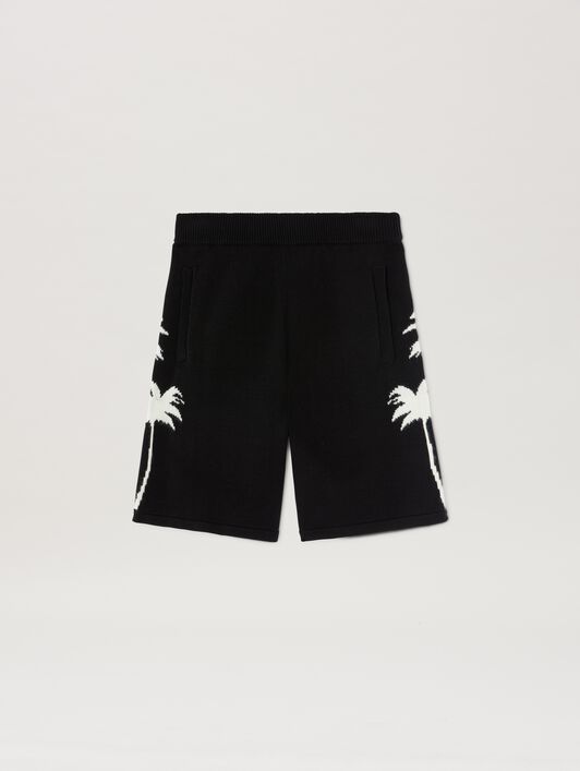 PALM ANGELS  Palm Inlay knit shorts BLACK - OFF WHITE PMHM012S25KNI002