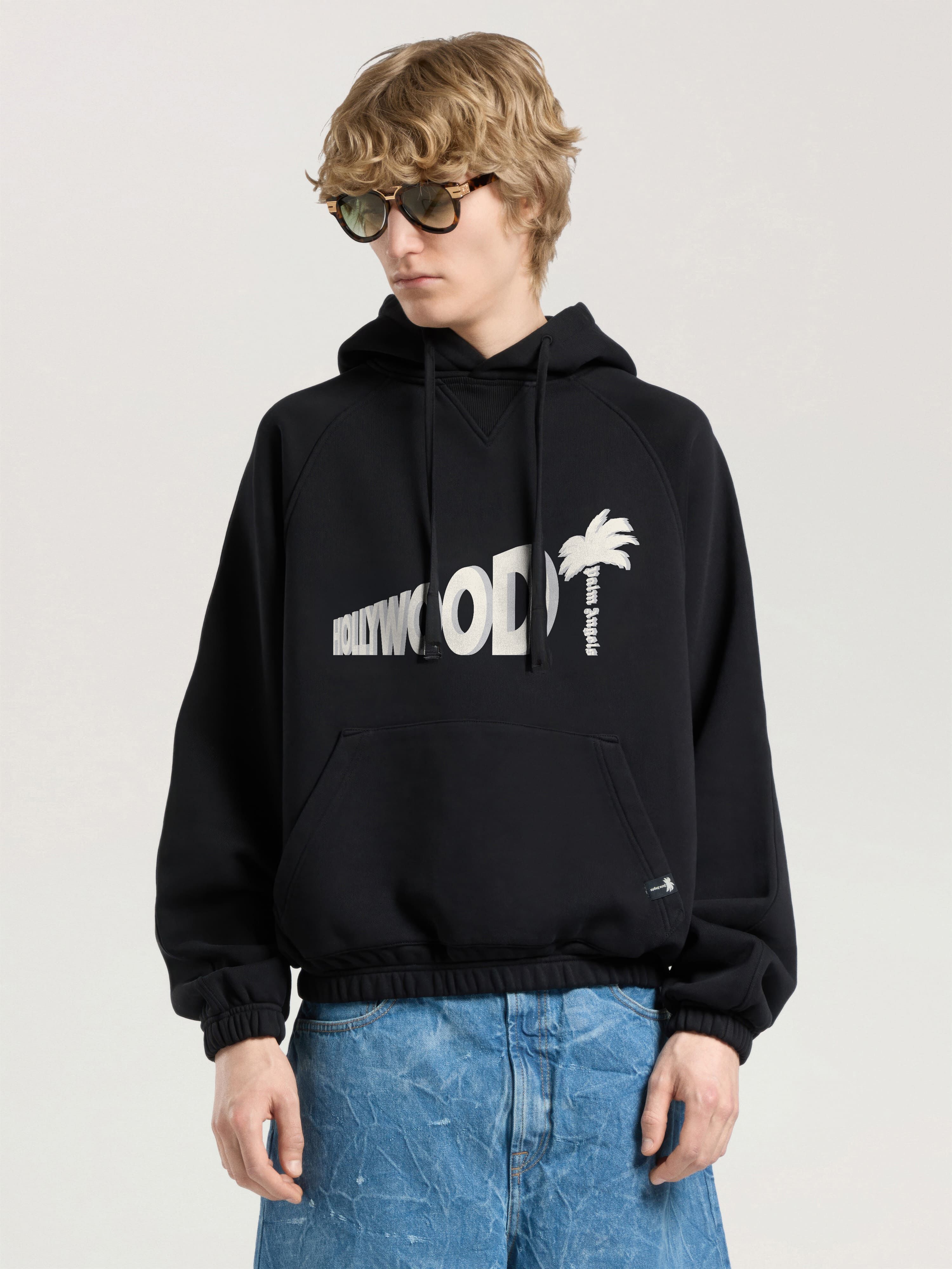 PALM ANGELS Sunset Blvd Palm Loose Hoodie BLACK - OFF WHITE PAMBB04W26FL02