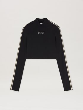PALM ANGELS  Long sleeves cropped Baby T-shirt BLACK - BROWN PWAA020S25JER005