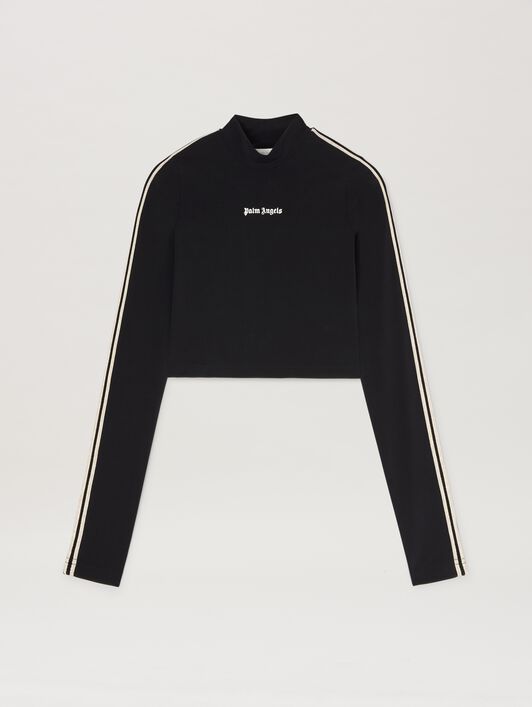 PALM ANGELS  Long sleeves cropped Baby T-shirt BLACK - OFF WHITE PWAD075S25FAB001