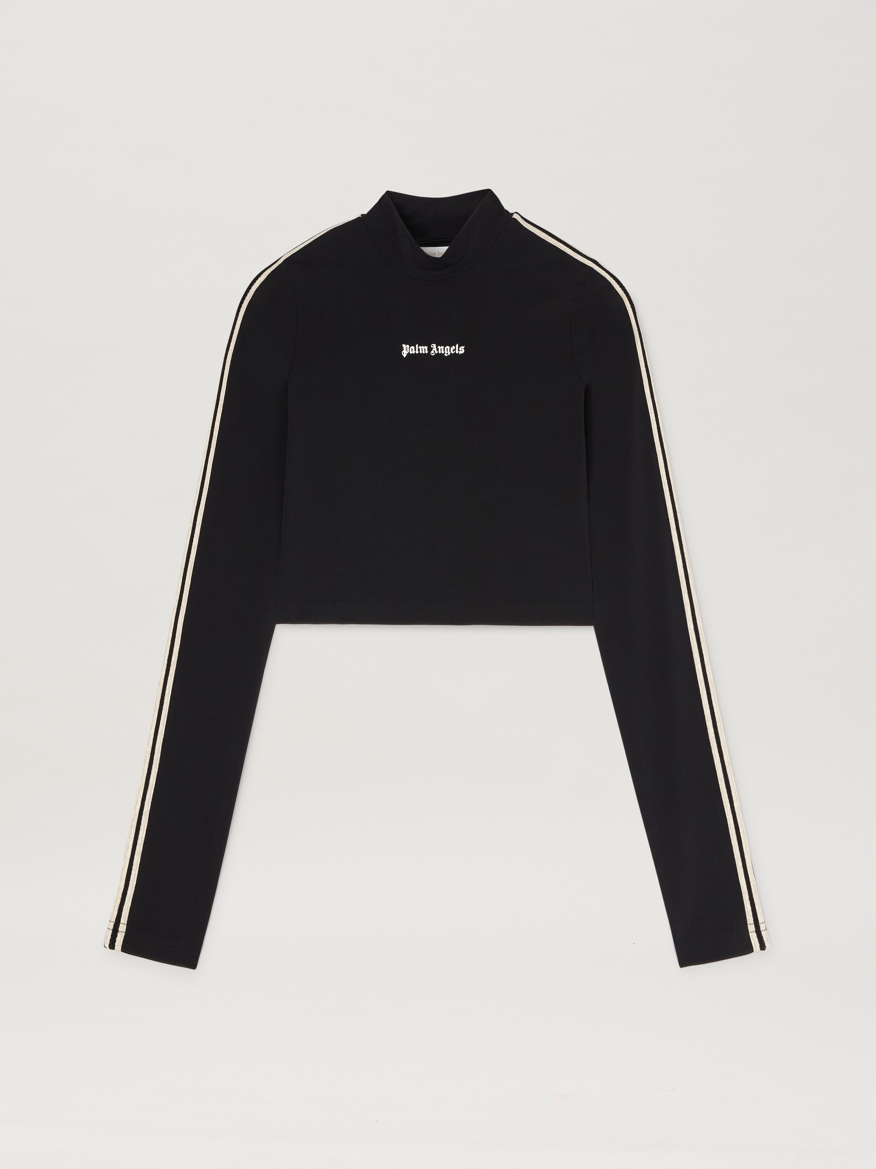 PALM ANGELS  Long sleeves cropped Baby T-shirt BLACK - OFF WHITE PWAD075S25FAB001