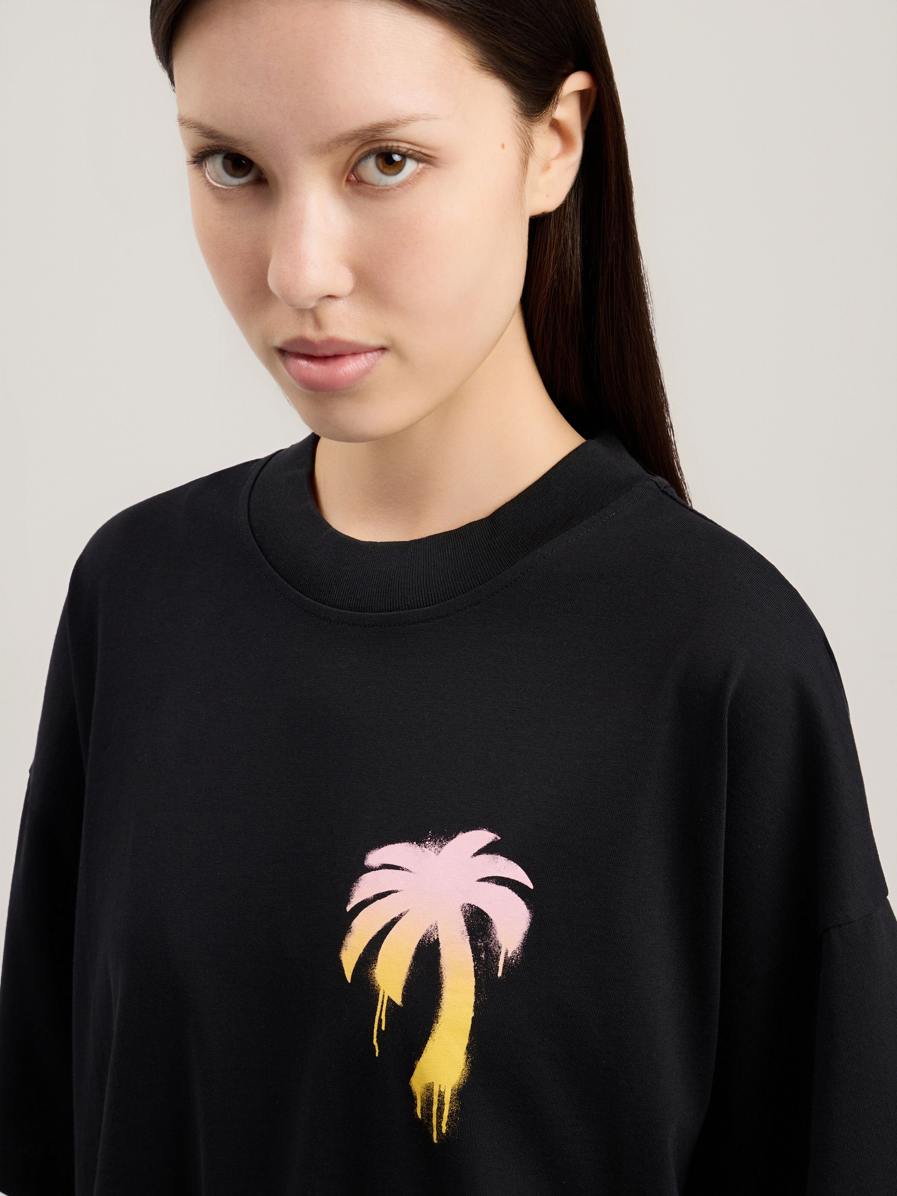 PALM ANGELS I Love PA Loose T-Shirt BLACK WHITE PWAA07BS26JER004