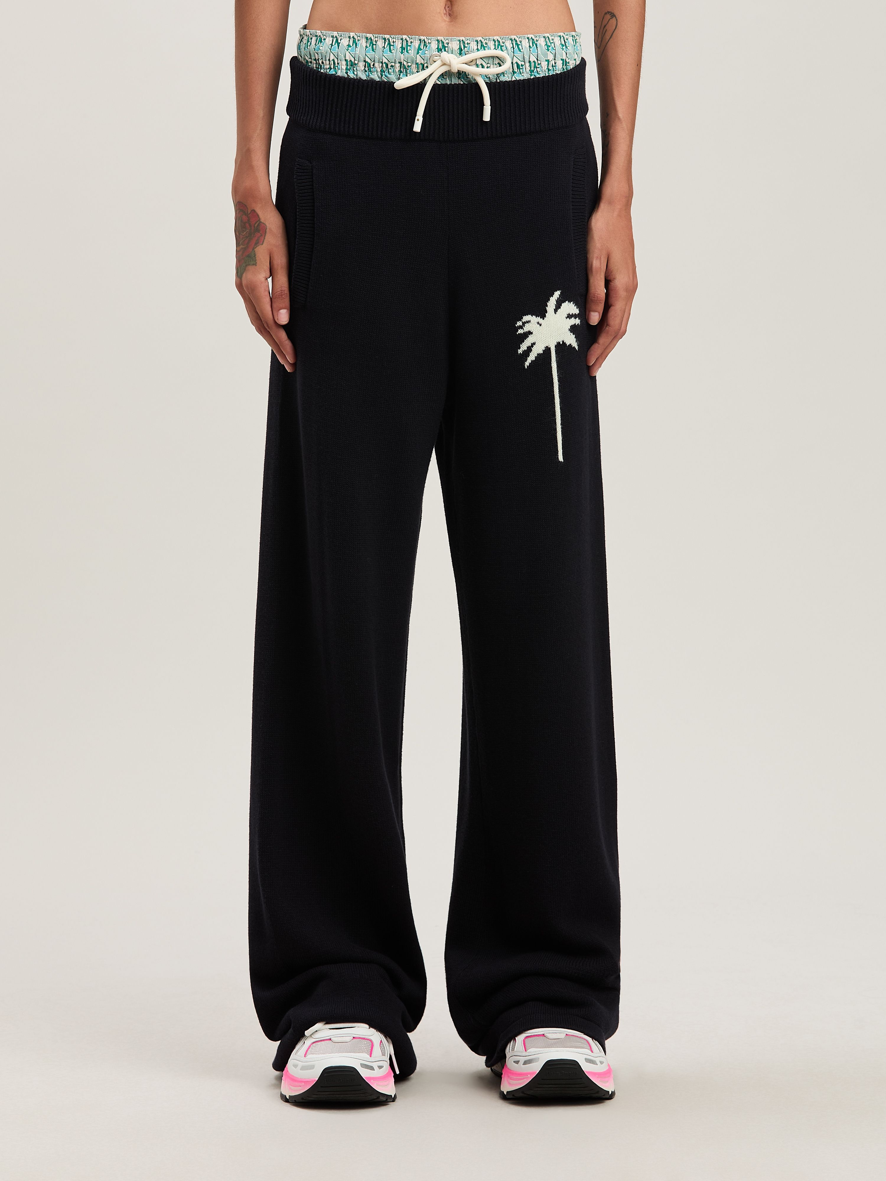 PALM ANGELS  Palm Inlay Track knit pants BLACK - OFF WHITE PWHG035S25KNI001