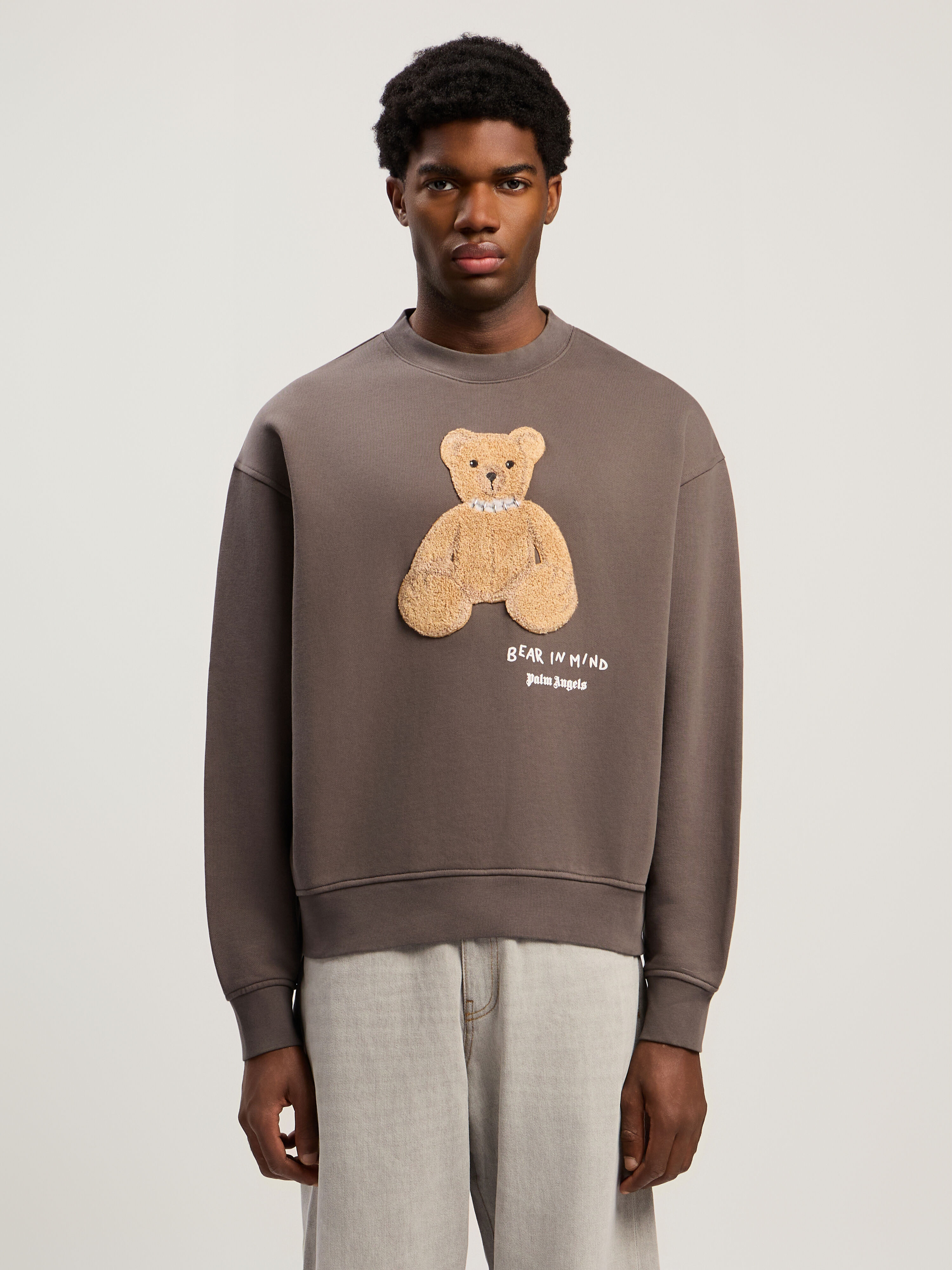 PALM ANGELS Bear In Mind Crewneck Sweatshirt DARK GREY - BROWN PMBA08HF25FLE004