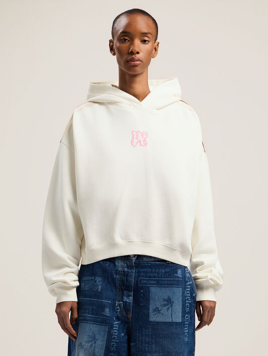 PALM ANGELS Classic Logo Neon Crop Hoody OFF WHITE - PINK PWBB076F25FLE007