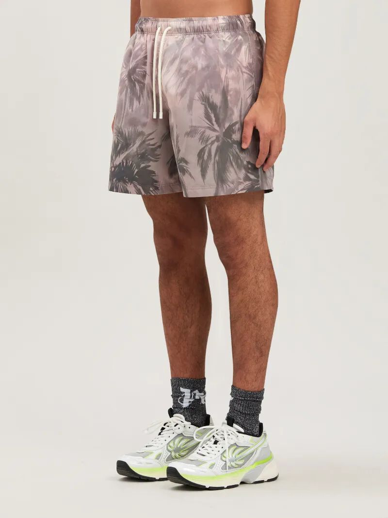 PALM ANGELS  SUNSET PALMS SWIMSHORTS BEIGE - BLACK PMFD012S25FAB002