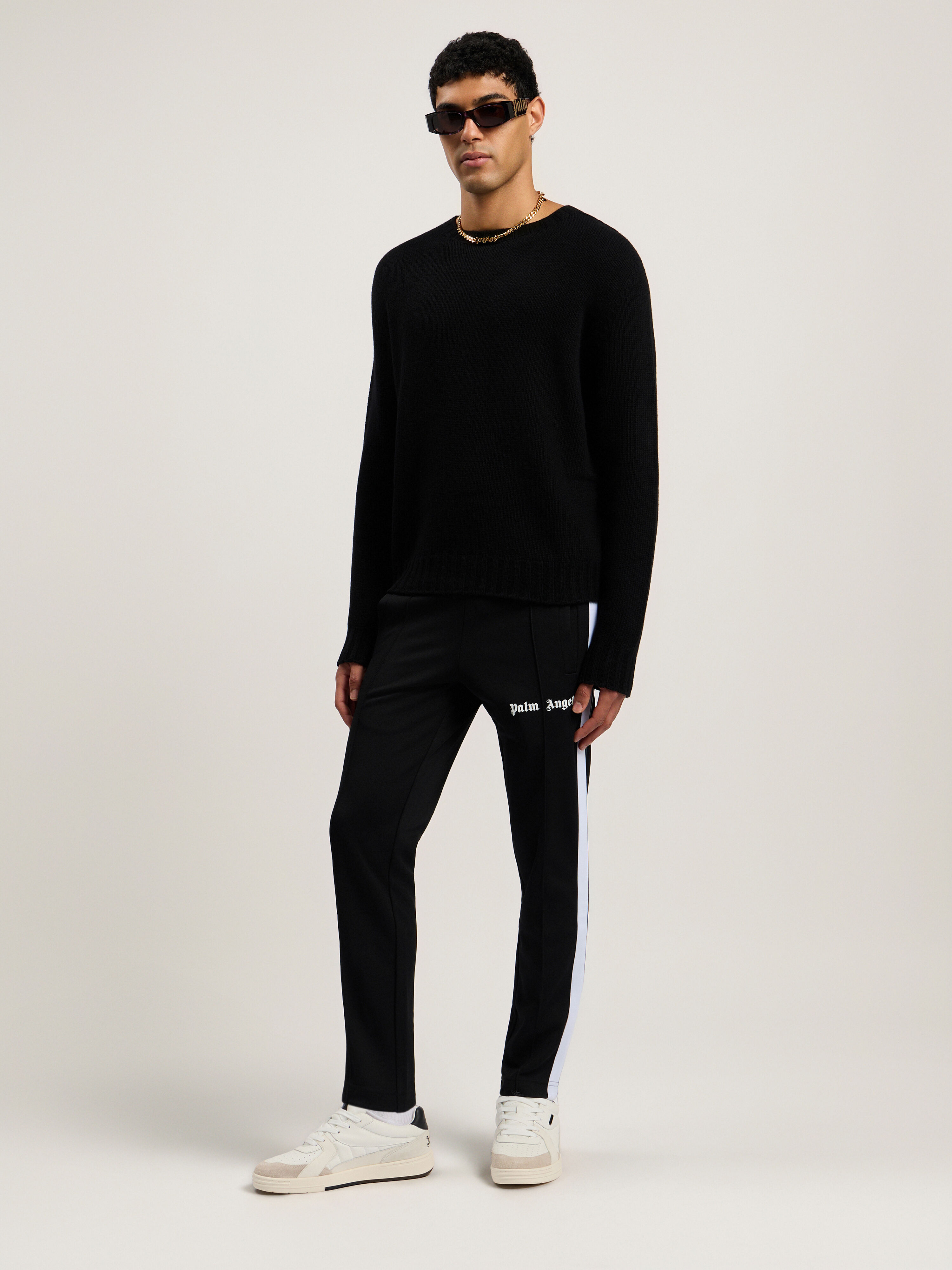 PALM ANGELS Slim Track Pants BLACK WHITE PMCJ005C99FAB001