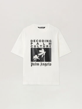 PALM ANGELS Decoding Palm Culture Regular T-Shirt OFF WHITE - BLACK PMAA109F25JER006