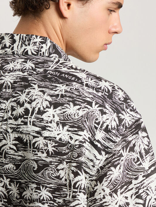 Palm Waves Linen Bowling Shirt PALM ANGELS Palm Waves Linen Bowling Shirt BLACK - OFF WHITE PAMGG01F26FB02