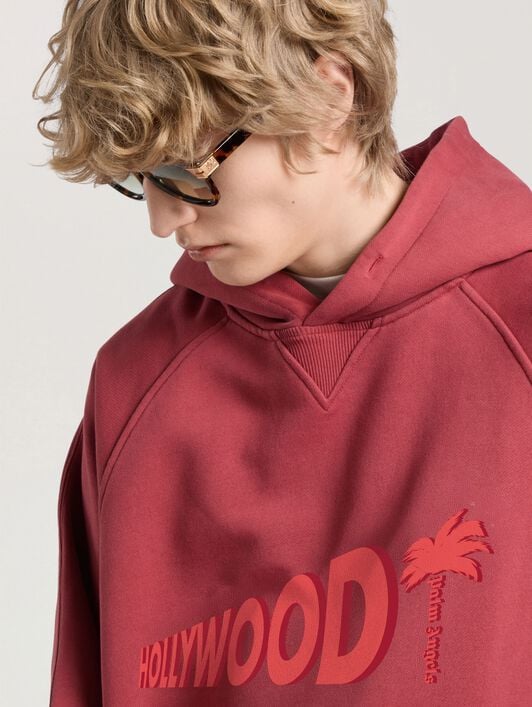 Sunset Blvd Palm Loose Hoodie PALM ANGELS Sunset Blvd Palm Loose Hoodie BRICK RED - RED PAMBB04W26FL02
