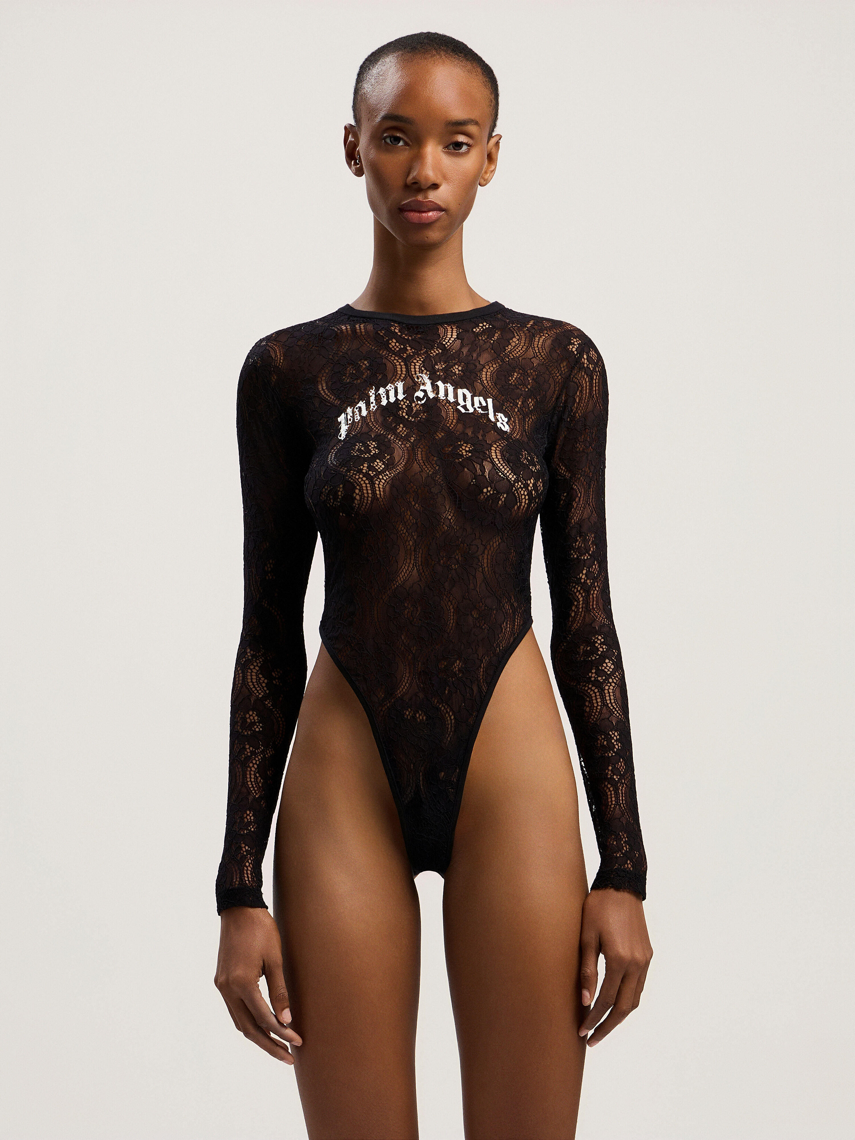 PALM ANGELS Curved Logo Lace Body BLACK - OFF WHITE PWDD01BF25FAB001