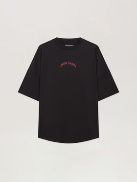 PALM ANGELS Curved Logo Over T-shirt BLACK - RED PMAA10BF25JER001