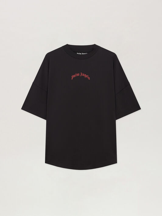 Curved Logo Over T-shirt PALM ANGELS Curved Logo Over T-shirt BLACK - RED PMAA10BF25JER001