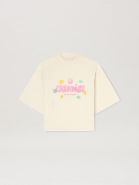 PALM ANGELS  Paradise cropped T-shirt IVORY - PINK PWAA020S25JER001