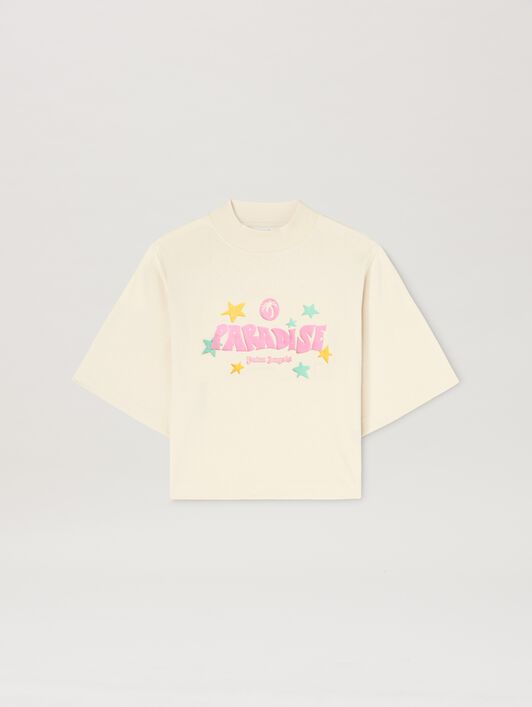 PALM ANGELS  Paradise cropped T-shirt IVORY - PINK PWAA020S25JER001