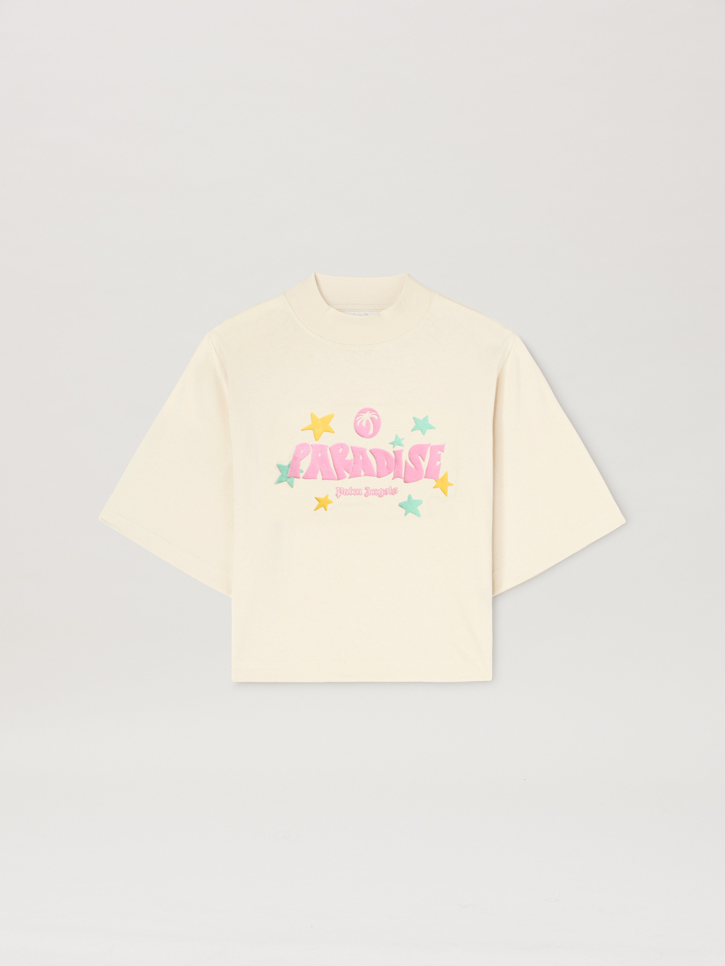 PALM ANGELS  Paradise cropped T-shirt IVORY - PINK PWAA020S25JER001