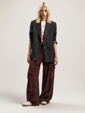 PALM ANGELS Overdyed Check Cargo Pants BURGUNDY - MULTICOLOR PWCF016F25FAB001