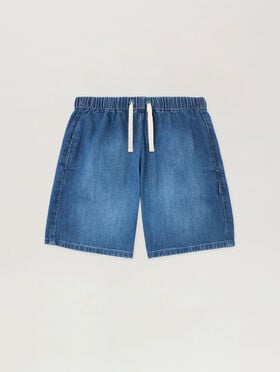 PALM ANGELS Curved Logo Chambray Shorts CELESTE/LIGHT BLUE PBYC002S26DEN001