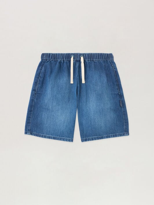 PALM ANGELS Curved Logo Chambray Shorts CELESTE/LIGHT BLUE PBYC002S26DEN001