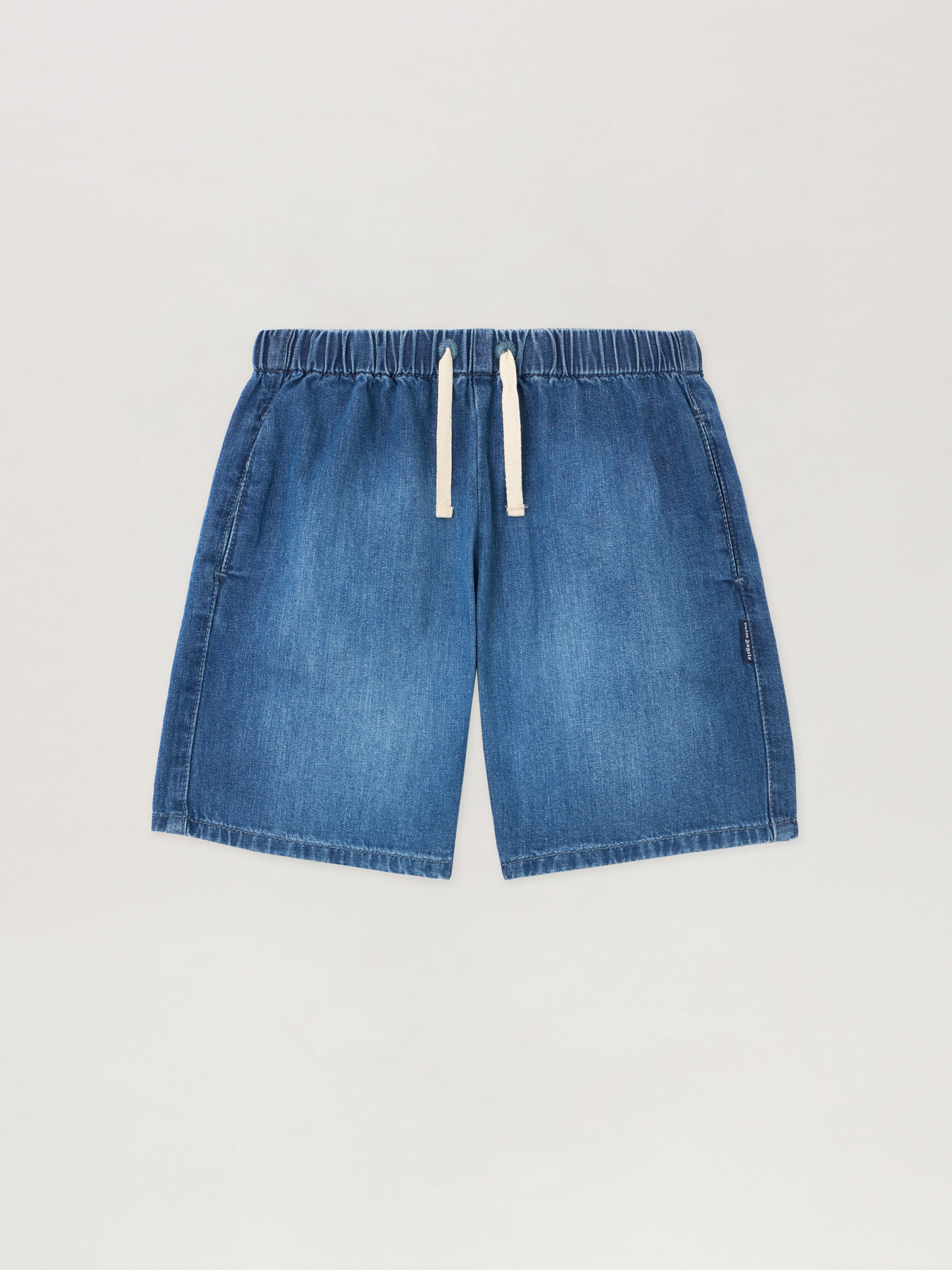 PALM ANGELS Curved Logo Chambray Shorts CELESTE/LIGHT BLUE PBYC002S26DEN001