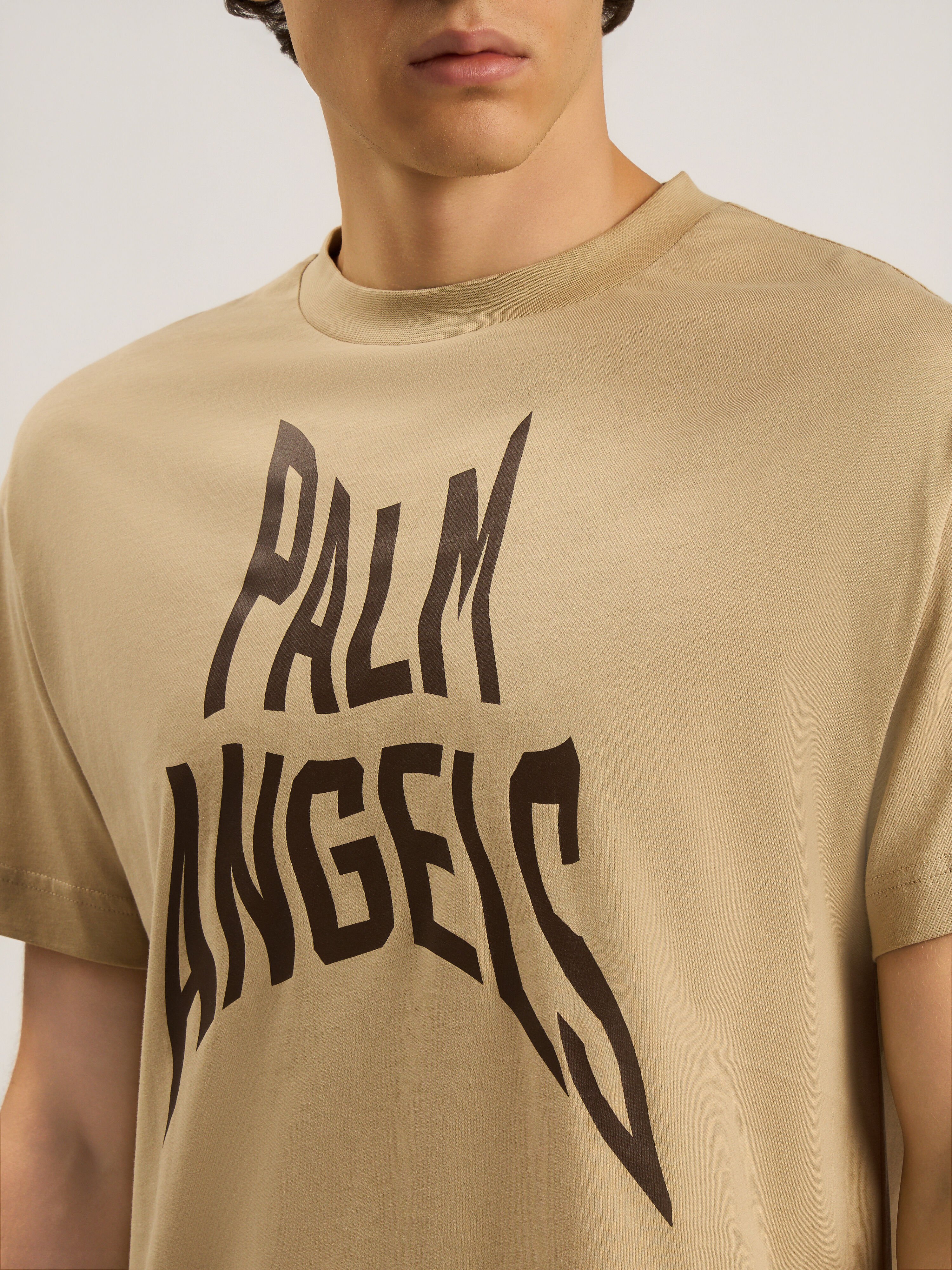 Palm Distorted Regular T-Shirt PALM ANGELS Palm Distorted Regular T-Shirt KAKI - BROWN PAMAA01F26JR16