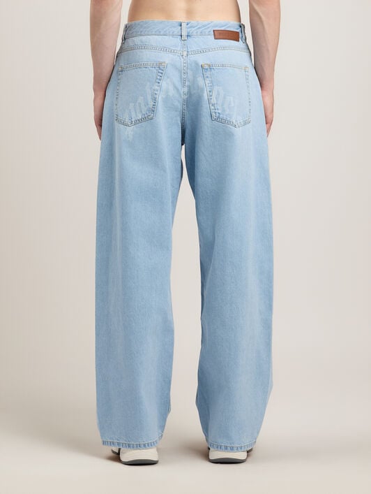 PALM ANGELS Curved Logo Loose Jeans LIGHT BLUE LIGHT BLUE PMYA049S26DEN009