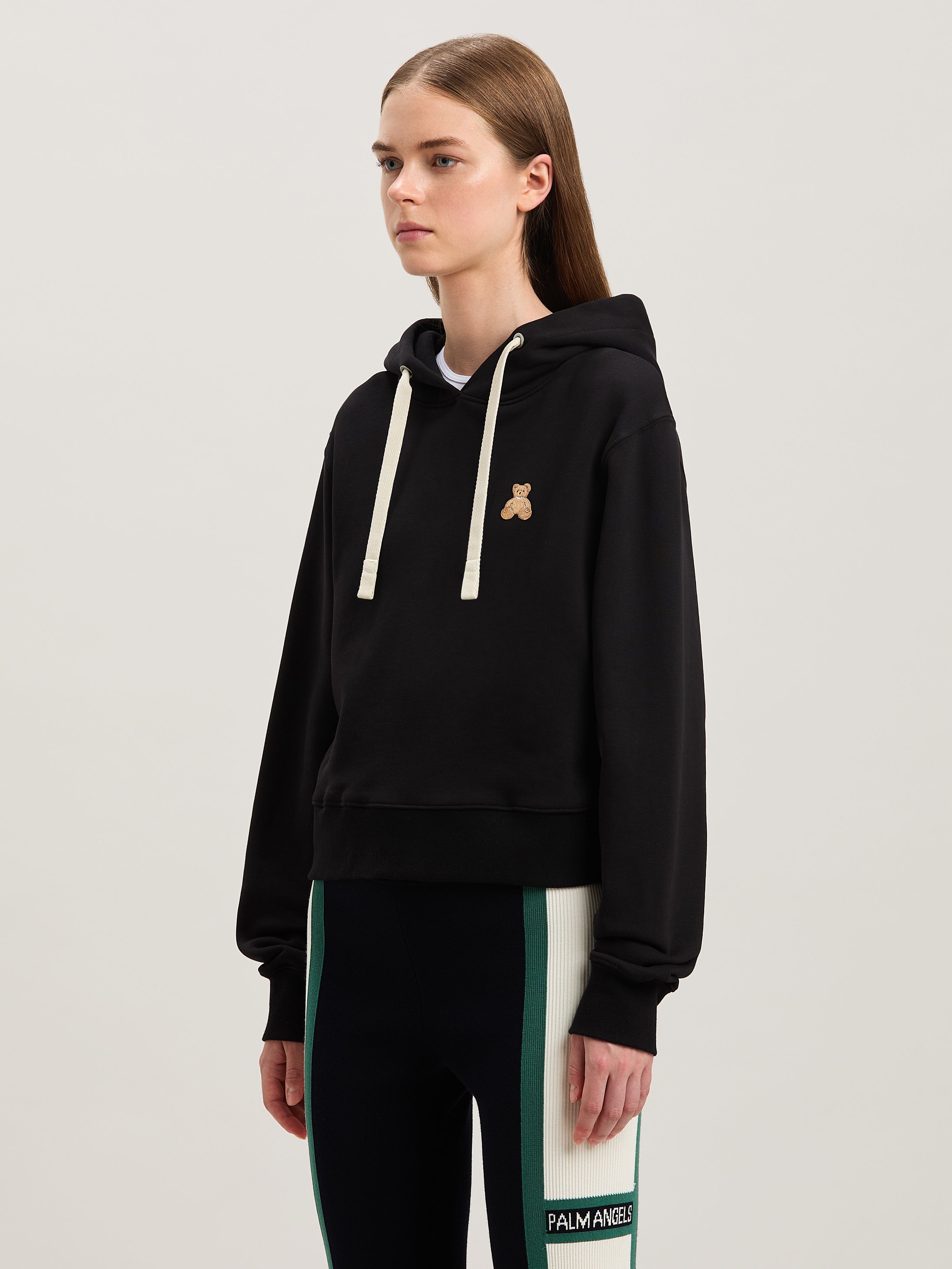 PALM ANGELS  Bear in Mind Patch Hoodie BLACK - BROWN PWBB075S25FLE002