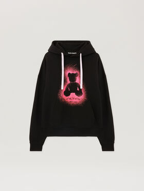 PALM ANGELS Spray Bear Loose Hoodie BLACK - FUCHSIA FLUO PMBB17EF25FLE005