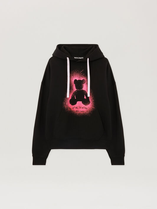 PALM ANGELS Spray Bear Loose Hoodie BLACK - FUCHSIA FLUO PMBB17EF25FLE005