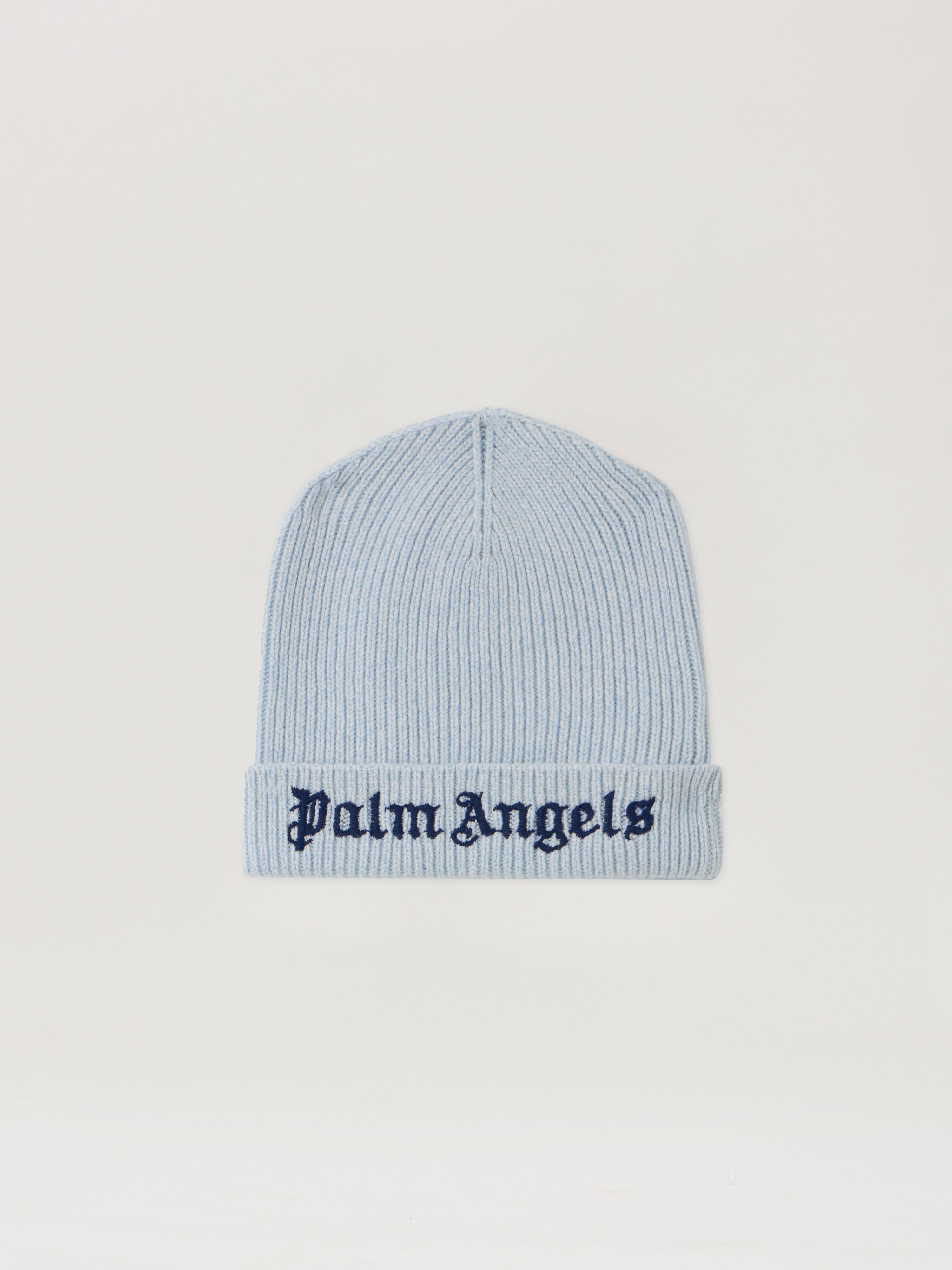 PALM ANGELS Logo Knit Beanie LIGHT BLUE - NAVY BLUE PBLC006F25KNI001