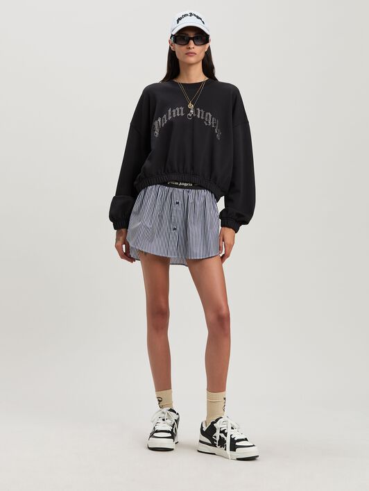 PALM ANGELS  Curvedl Logo embroidered cropped sweatshirt BLACK - SILVER PWBA057S25FAB001