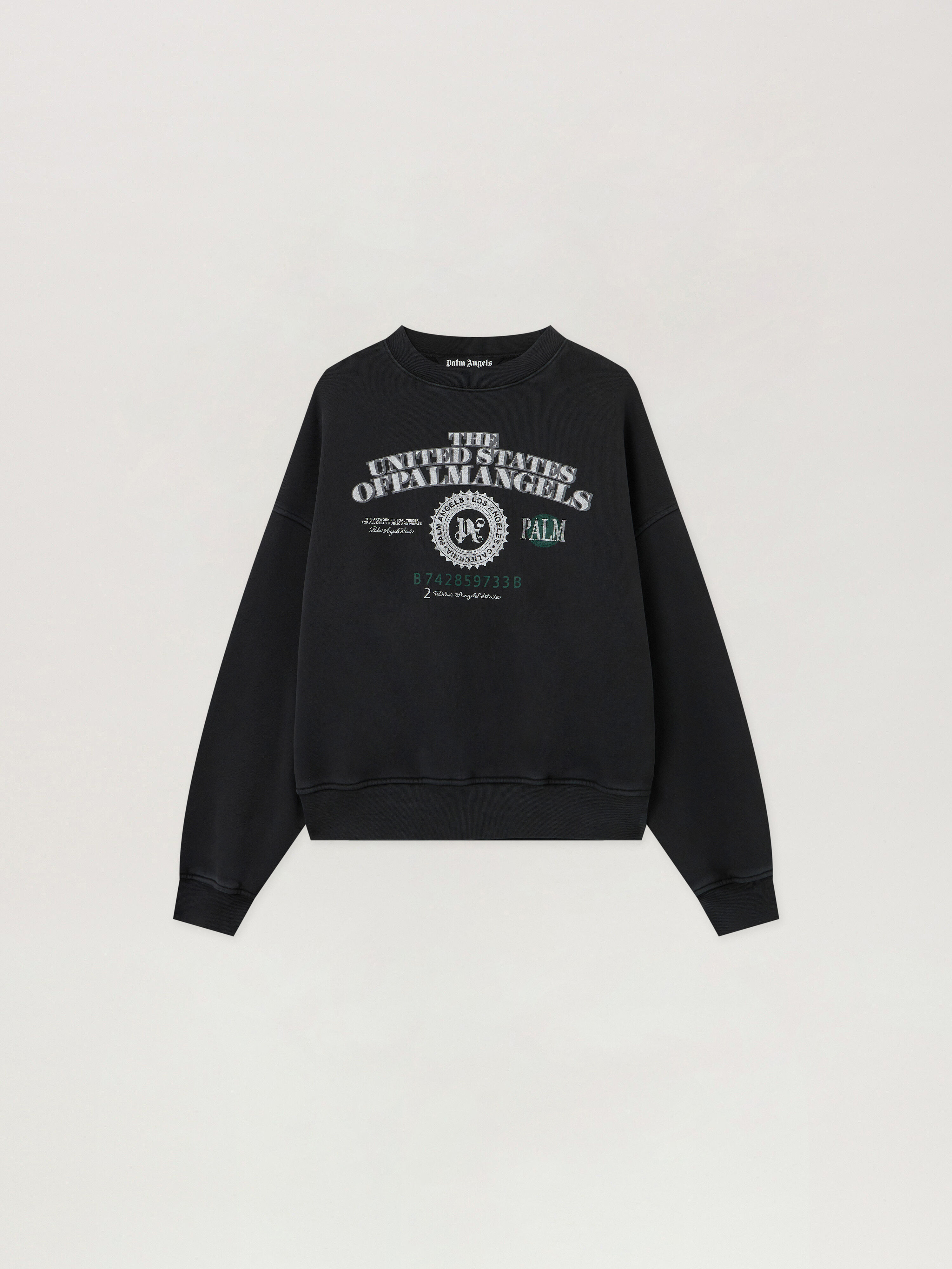 PALM ANGELS Dollar Loose Crew Sweatshirt VINTAGE BLACK - LIGHT GREY PMBA08JF25FLE002