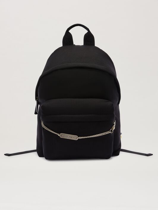 PALM ANGELS  Metallic Logo Plate Backpack BLACK PMNB026S25FAB001