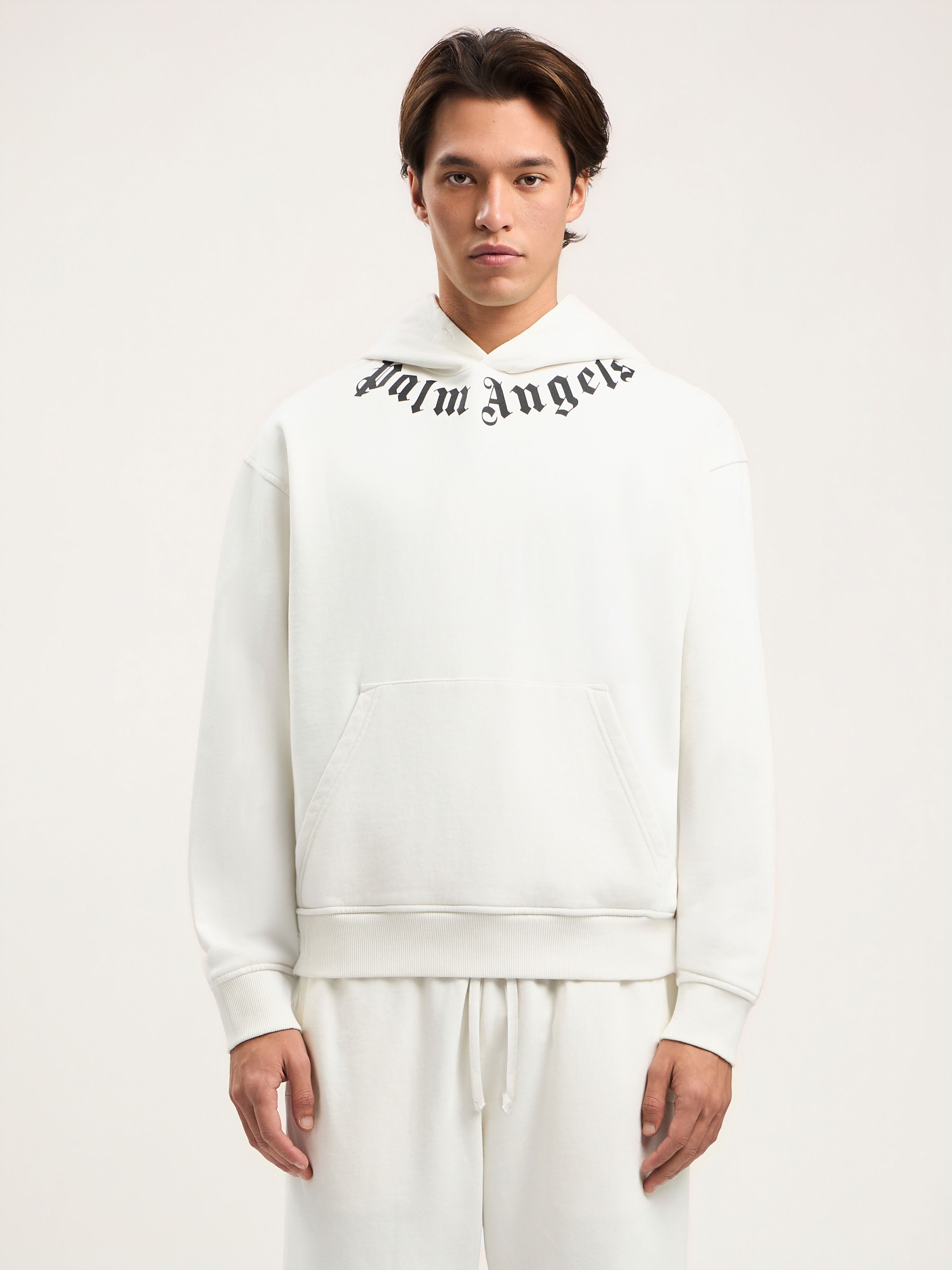 PALM ANGELS Neck Logo Hoodie OFF WHITE BLACK PMBB17DS26FLE007