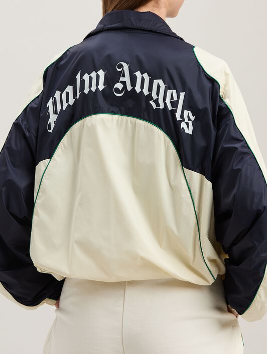 PALM ANGELS  Curved logo colorblock windbreaker NAVY BLUE - OFF WHITE PWEB015S25FAB001