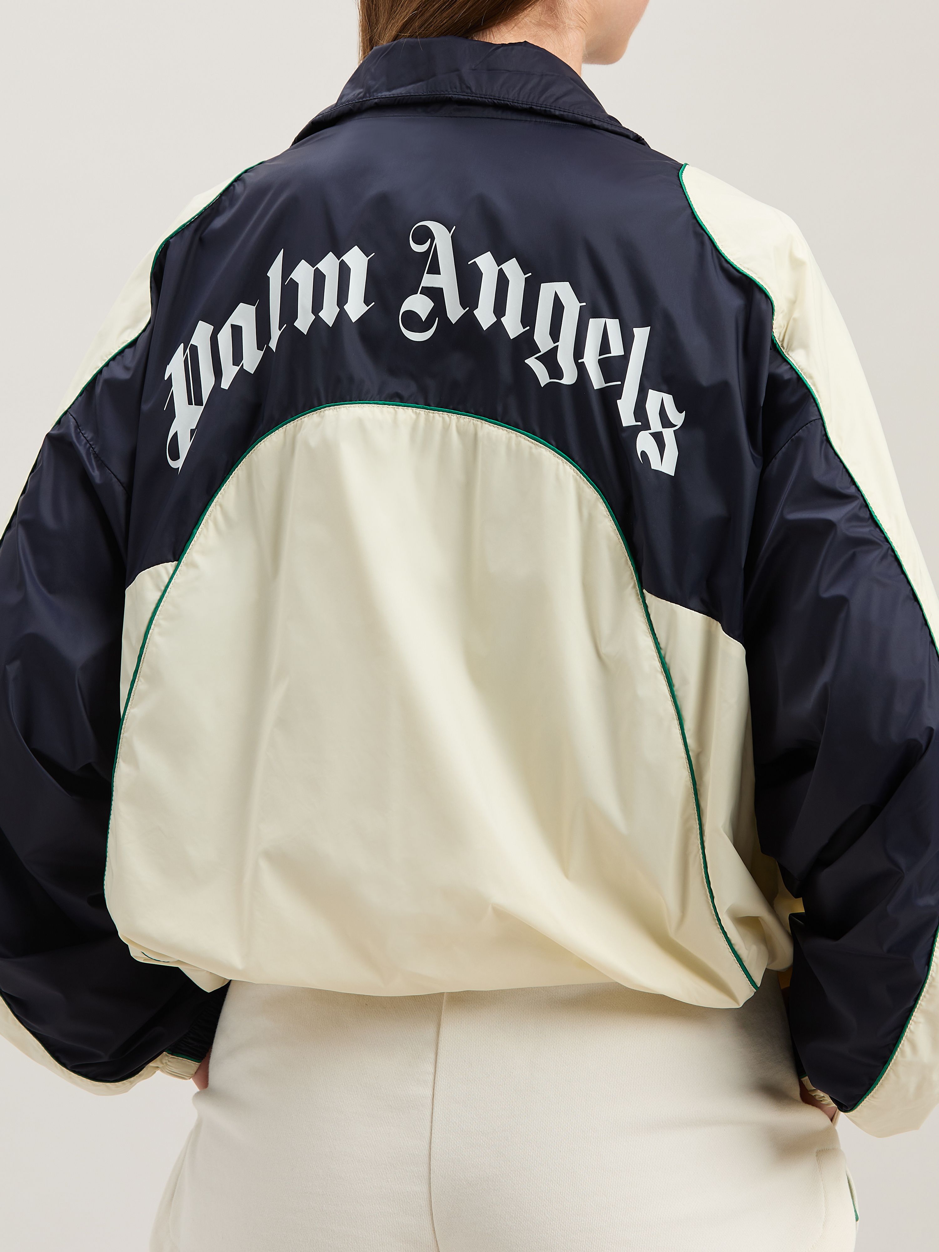 PALM ANGELS  Curved logo colorblock windbreaker NAVY BLUE - OFF WHITE PWEB015S25FAB001