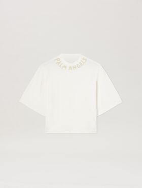 PALM ANGELS  Block logo cropped T-shirt BLACK - BROWN PWAA020S25JER005