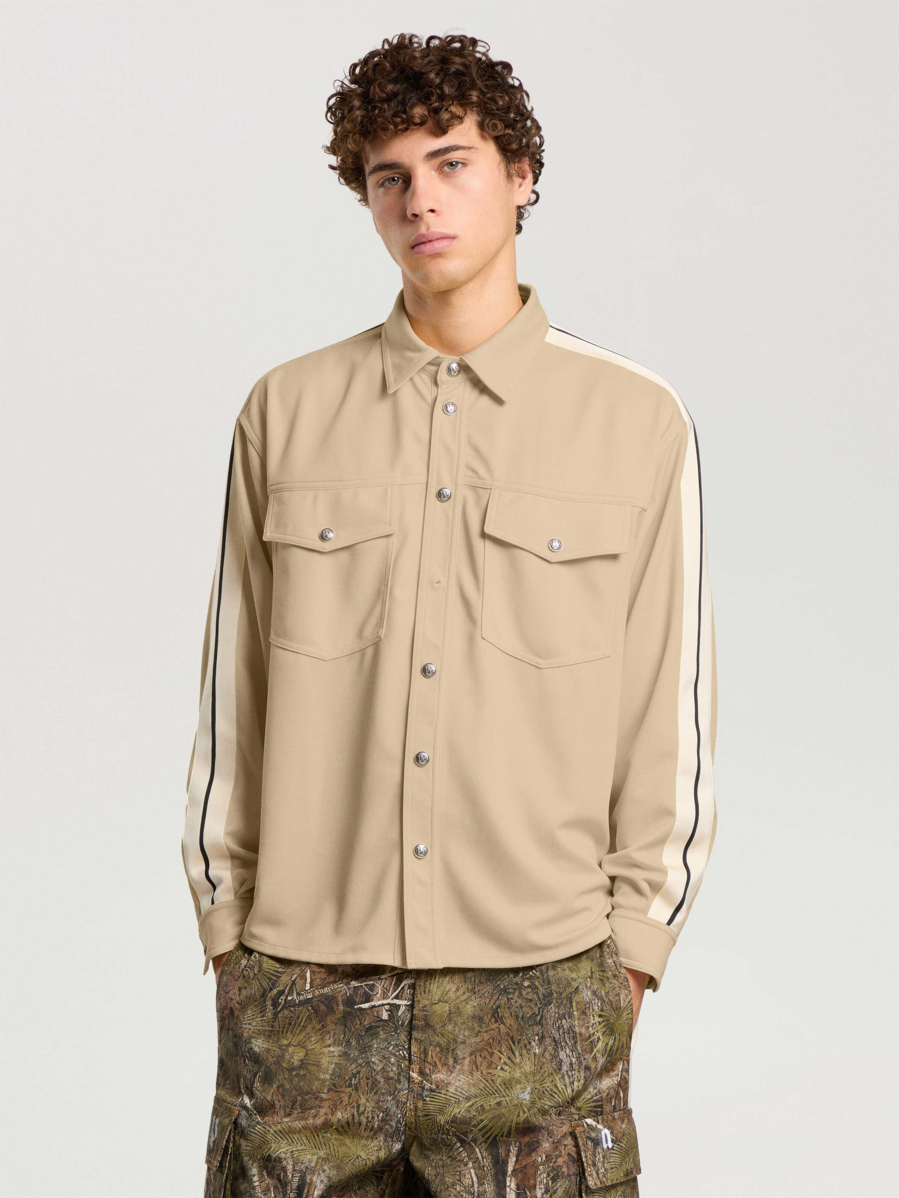 Logo 90' Track Jacket Shirt PALM ANGELS Logo 90' Track Jacket Shirt KAKI - BLACK PAMBN02F26FB01