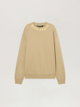 PALM ANGELS Neck Logo Regular Crew KAKI - LIGHT YELLOW PAMBA03F26FL01