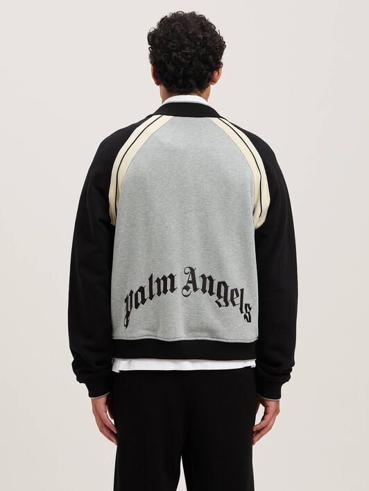 PALM ANGELS  Curved Logo Varsity Jacket GREY MELANGE - BLACK PMEK010S25FAB001